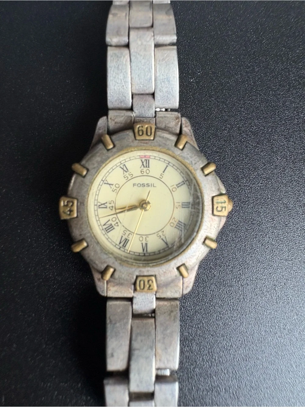 Fossil Two-Tone Silver and Gold Accent Round Dial Watch